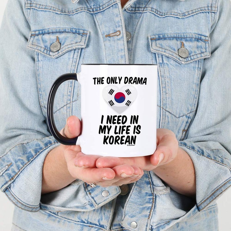 Casitika Kdrama Mugs. 11 oz Korean Coffee Mug. The Only Drama I Need In My Life Is Korean. (11 oz Black Handle/Rim) - Image 4
